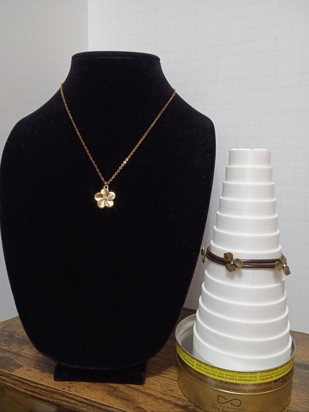 Fossil Flower Leather Bracelet and Flower Necklace